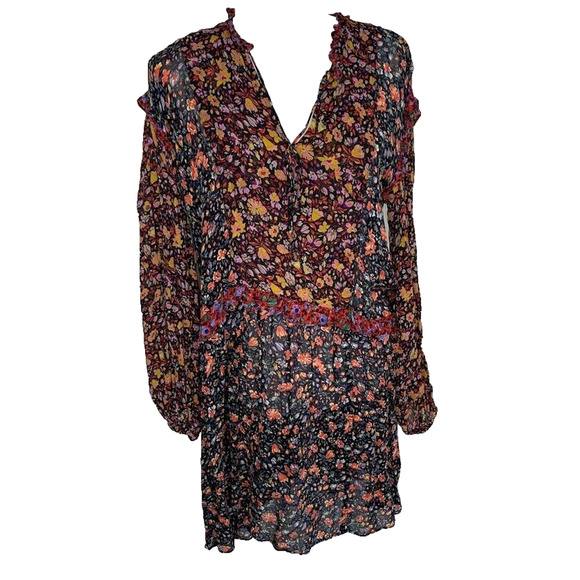 Anthropologie Helene Floral Ruffle Trim Boho Tunic Dress Size Small Oversized - Picture 2 of 12